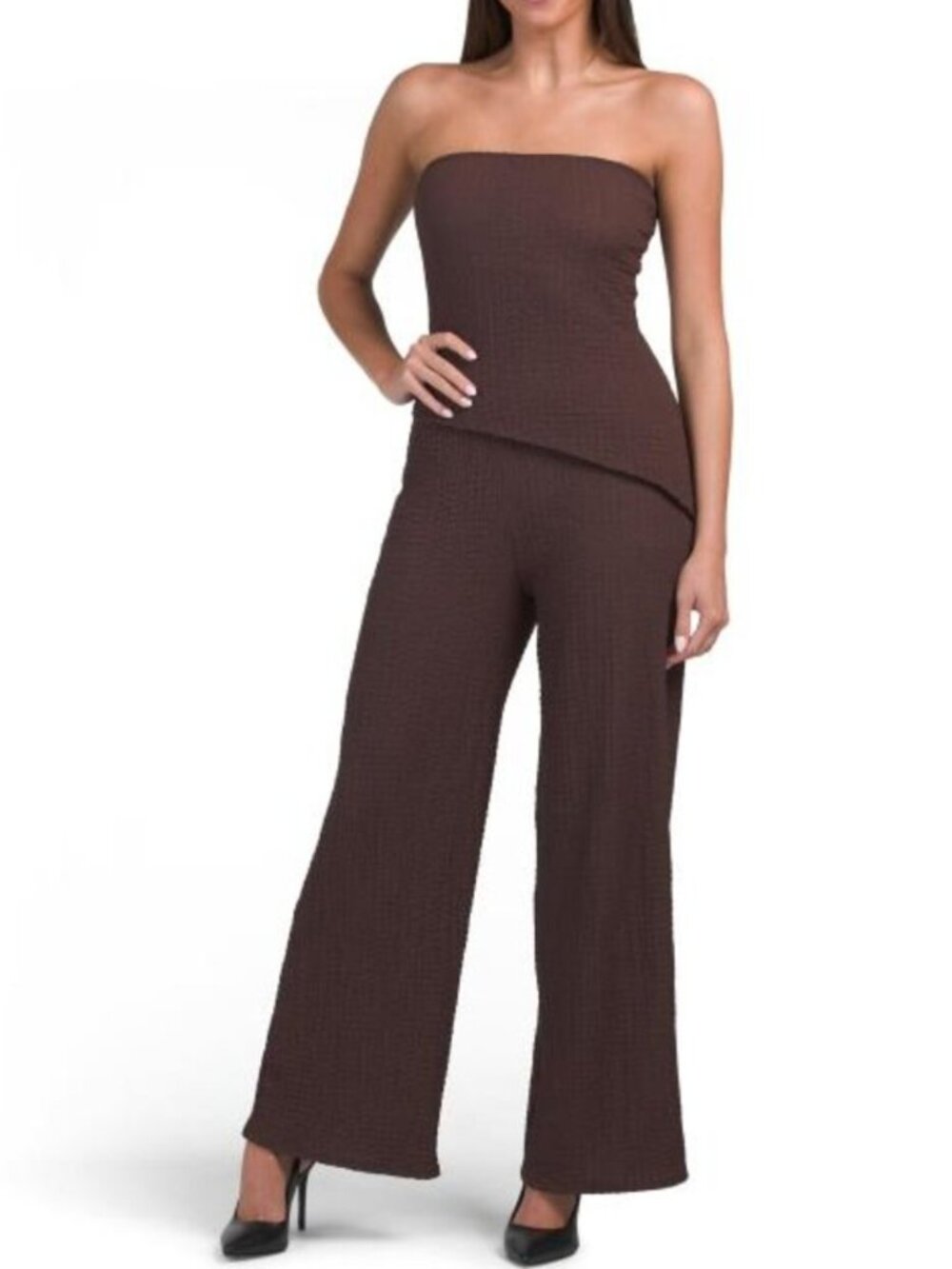 SEE YOU MONDAY 2pc Pucker Asymmetrical Hem Tube Top And Pants Set